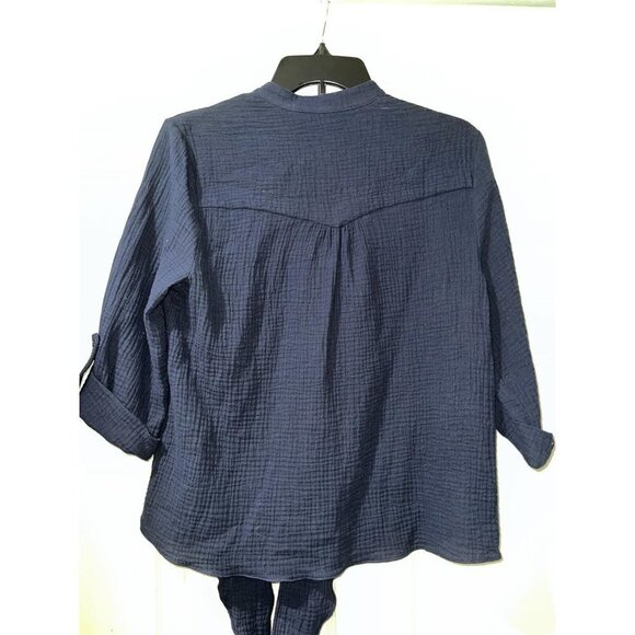 Supply and Demand  3/4 sleeve top gauze Cotton womans Blouse Blue Size M - Picture 3 of 8
